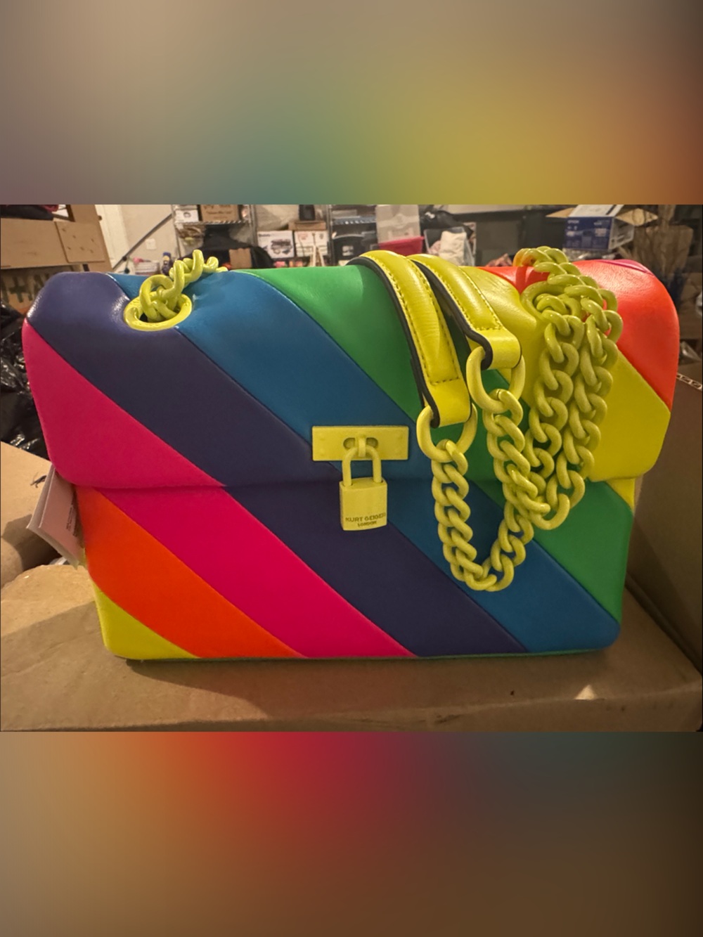 Kurt Geiger Colorblock Rainbow Chain Shoulder Bag w Matching Wallet